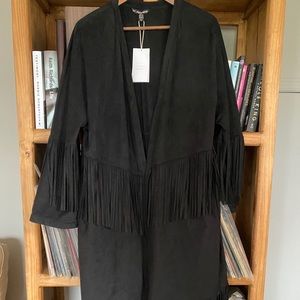 ❌SOLD❌ Zara black suede fringe overcoat